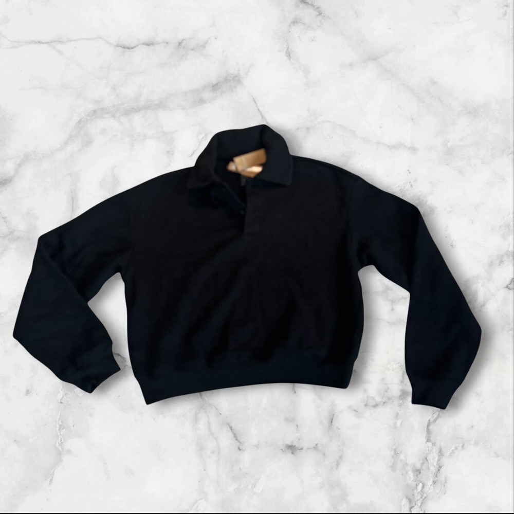 SKIMS Cotton Fleece Polo Sweatshirt Onyx Black LS-LST-9575W Medium NWT